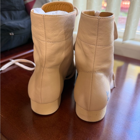 Beige Lace-Up Ankle Booties for Women